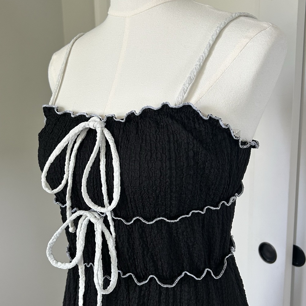 See You Monday Women's LARGE Black Contrast Trim Midi Dress Spaghetti Strap EUC - Picture 5 of 11